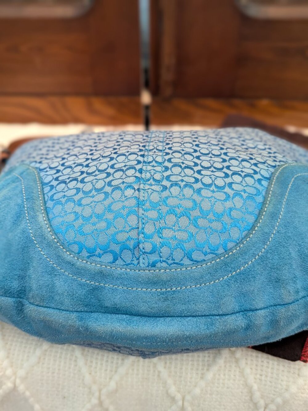 Coach Blue Signature Suede Hobo Bag #1461 - Picture 9 of 14